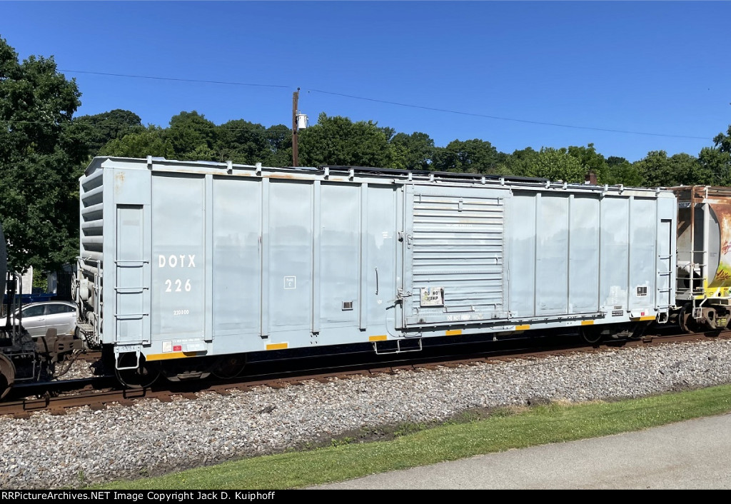 DOTX 226, 50 single door boxcar, West Newton, Pennsylvania. June 7, 2024.